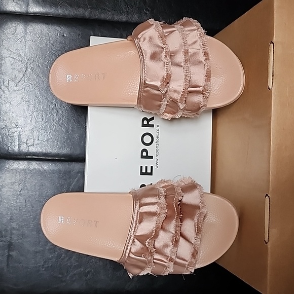 Pink satin ruffle & tiered slides. Size 10. 41 EU - Picture 1 of 4